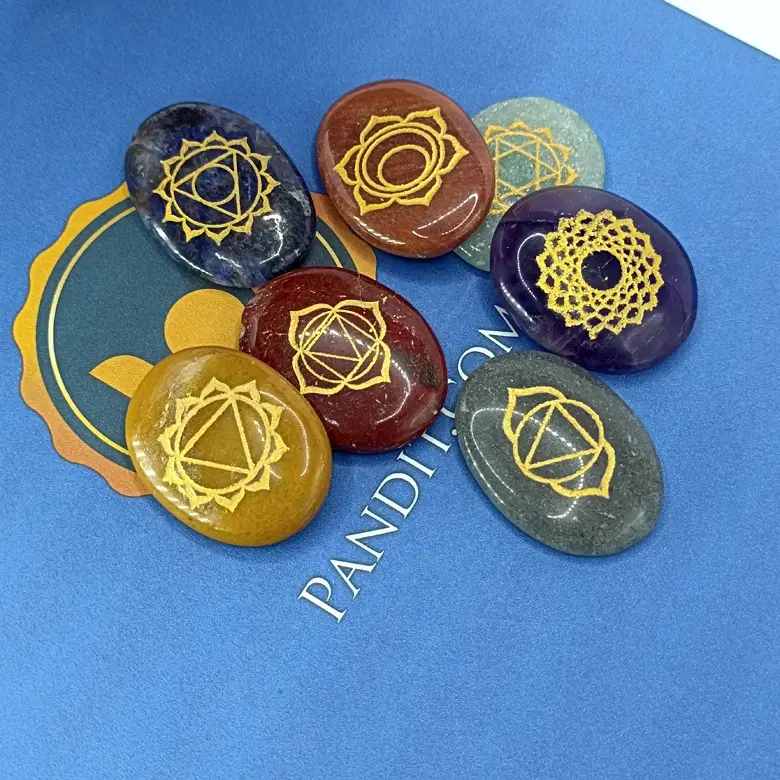 7 Chakra Reiki Symbol Healing Stones Set - Oval